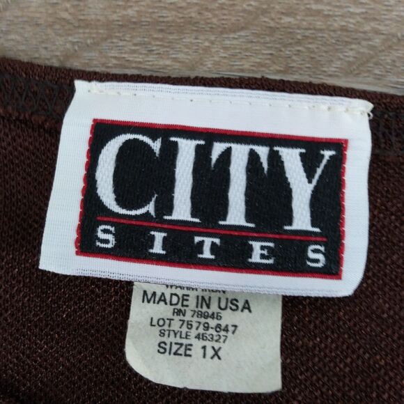 City Sites Shirt Womens Brown Size 1X Short Sleeve Pullover Blouse Top - Picture 4 of 5